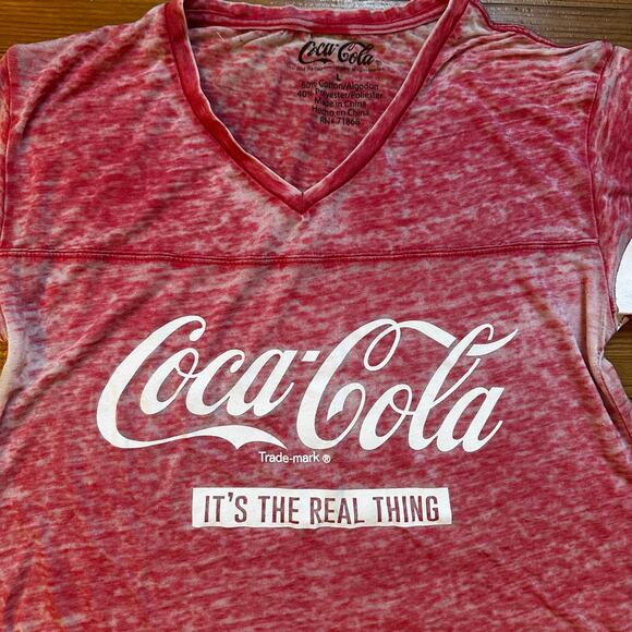 Coca-Cola red white distressed sheer short sleeve tee shirt SIZE L - Picture 3 of 4